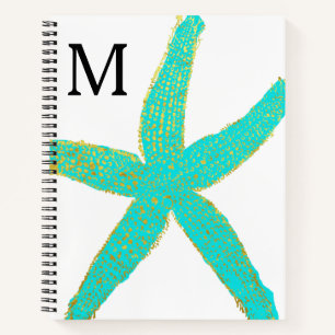 Starfish Aquamarin Blue Gold Foil Mit Monogramm An Notizblock