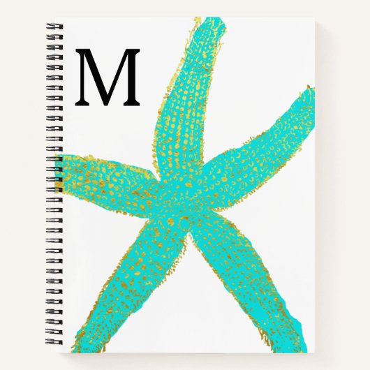 Starfish Aquamarin Blue Gold Foil Mit Monogramm An Notizblock (Vorderseite)