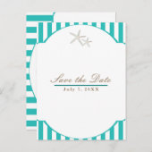 Starfish Aquamarin gestreifter Strand Elegant Save Ankündigungspostkarte (Vorne/Hinten)