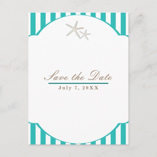 Starfish Aquamarin gestreifter Strand Elegant Save Ankündigungspostkarte (Vorderseite)