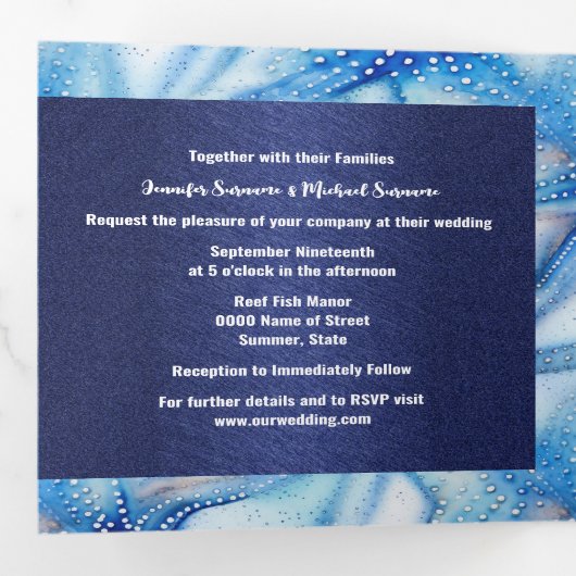 Starfish Aquarellmuster Paare Beach Foto Dreifach Gefaltete Einladung (Innen Erste Seite)