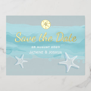 Starfish, Aquarellstrand /Save the Date Folie Einladungspostkarte