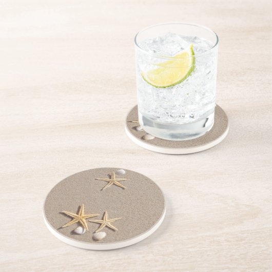 Starfish auf den Strand-Untersetzer Sandstein Untersetzer (Seite)