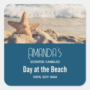 Starfish auf einem Sandy Beach Foto Candle Biz Quadratischer Aufkleber