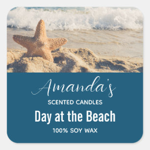Starfish auf einem Sandy Beach Foto Candle Biz Quadratischer Aufkleber