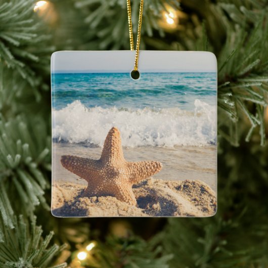 Starfish auf einem Sandy Beach Foto Keramikornament (Baum)