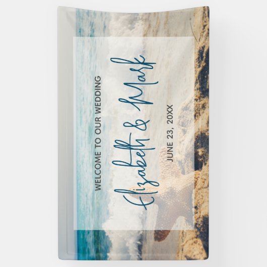Starfish auf einer Hochzeit mit Sandy Beach Banner (Vertikal)