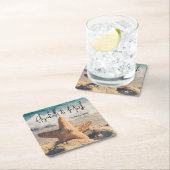 Starfish auf einer Hochzeit mit Sandy Beach Rechteckiger Pappuntersetzer (Vor Ort)