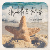 Starfish auf einer Hochzeit mit Sandy Beach Rechteckiger Pappuntersetzer (Vorderseite)