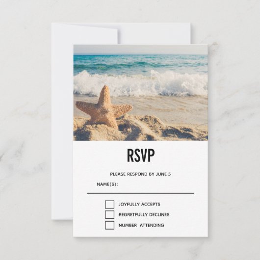 Starfish auf einer Hochzeit mit Sandy Beach RSVP Karte (Vorderseite)