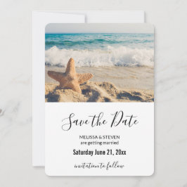 Starfish auf einer Hochzeit mit Sandy Beach Save The Date