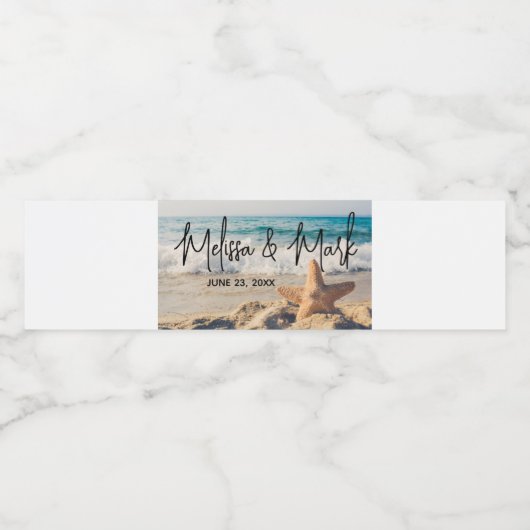 Starfish auf einer Hochzeit mit Sandy Beach Wasserflaschenetikett (Einzelnes Label)
