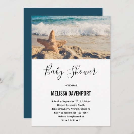 Starfish auf einer Sandy Beach Foto Baby Dusche Einladung (Vorne/Hinten)