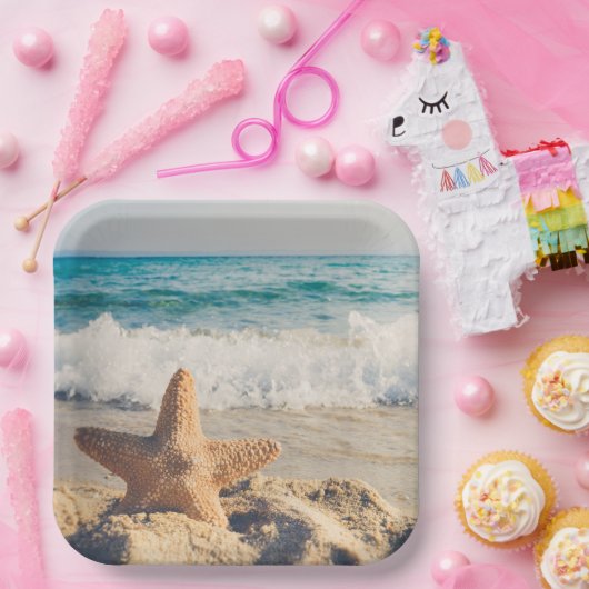 Starfish auf Tellern mit Sandy Beach Paper Pappteller (Party)
