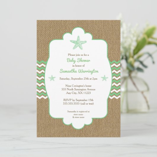 Starfish Babydusche lädt zum Grün des Meeres ein Einladung (Stehend Vorderseite)