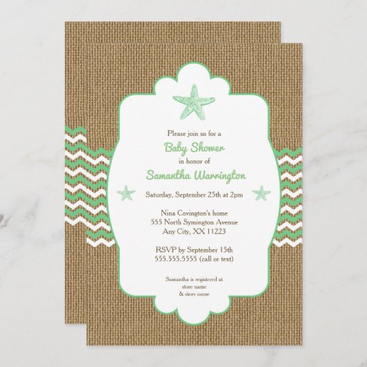 Starfish Babydusche lädt zum Grün des Meeres ein Einladung (Vorne/Hinten)