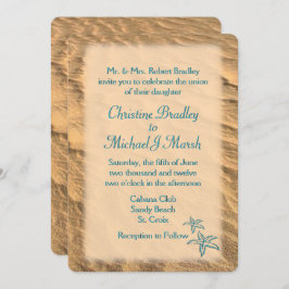 Starfish Beach Aquamarin und Sand Wedding Einladung