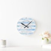Starfish Beach Blue und White Modern Simple Strip Runde Wanduhr (Zuhause)