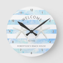 Starfish Beach Blue und White Modern Simple Strip Runde Wanduhr
