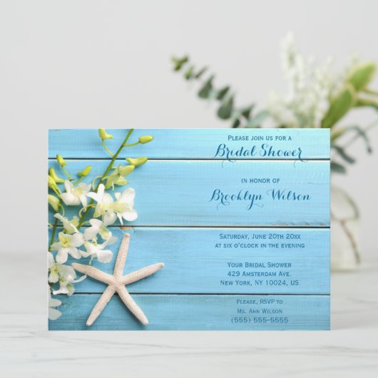 Starfish Beach Brautparty lädt mit Orchideen ein Einladung (Stehend Vorderseite)