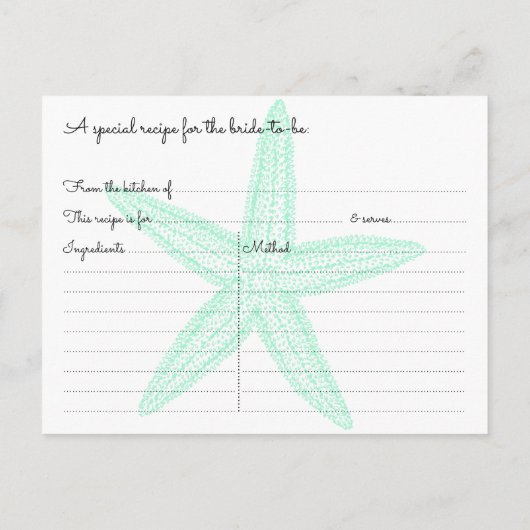 Starfish Beach Brautparty Rezeptionskarten Einladungspostkarte (Rückseite)