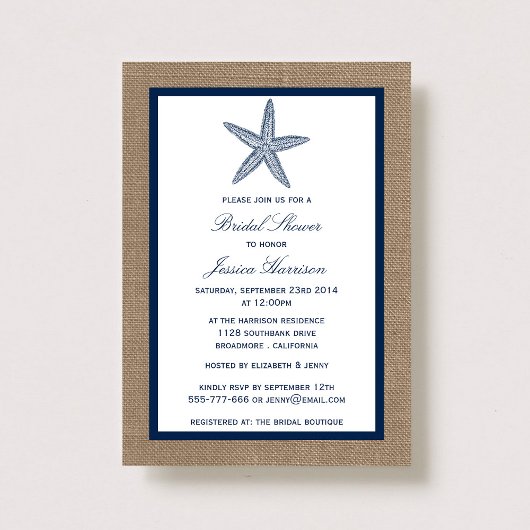 Starfish Beach Burlap-Brautparty Einladung