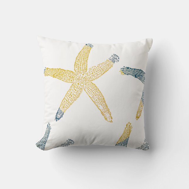 Starfish Beach Deep Blue Glittery Gold White Niedl Kissen (Vorderseite)