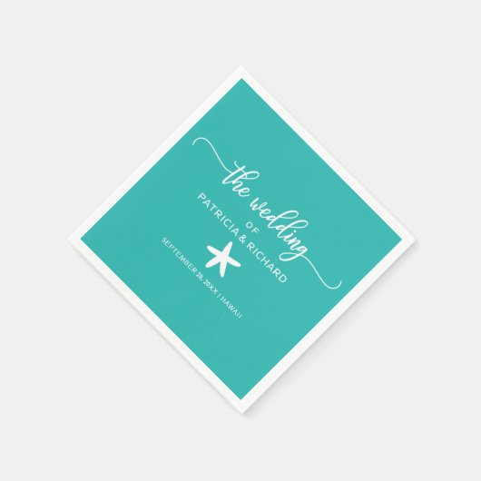 Starfish Beach Hochzeit Aquamarin Türkis und Weiß Serviette (Ecke)