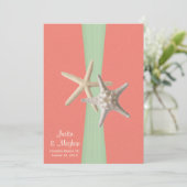 Starfish Beach Hochzeit Muschel Coral Mint Einladung (Stehend Vorderseite)