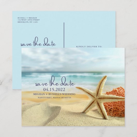 Starfish Beach Hochzeit Postkarte (Vorne/Hinten)