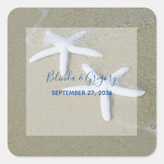 Starfish Beach Hochzeit Quadratischer Aufkleber (Vorderseite)
