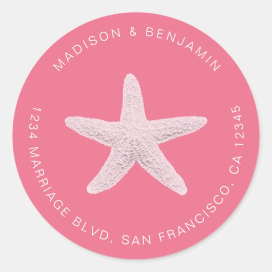Starfish Beach Hochzeit Rücksendeadresse Rosa Runder Aufkleber (Vorderseite)