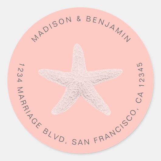 Starfish Beach Hochzeit Rücksendeadresse Rosa Runder Aufkleber (Vorderseite)