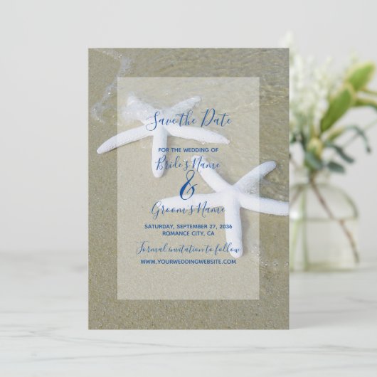 Starfish Beach Hochzeit Save the Date (Stehend Vorderseite)