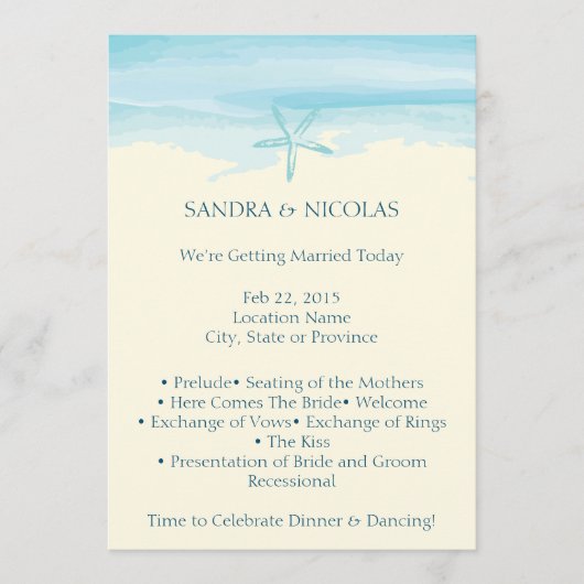 Starfish Beach Hochzeitsprogramm II Programm (Vorderseite)