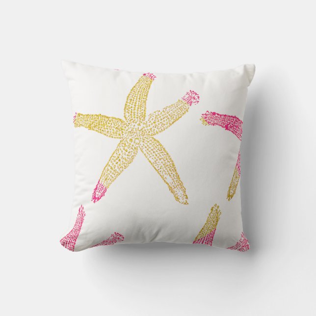 Starfish Beach Hot Pink Glitterie Gold Niedlich Kissen (Vorderseite)