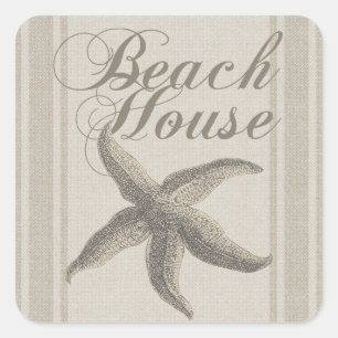 Starfish Beach House Küste Quadratischer Aufkleber
