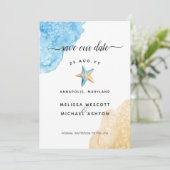 Starfish Beach Moderne Hochzeit an der Küste Save The Date (Stehend Vorderseite)