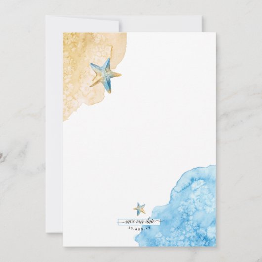 Starfish Beach Moderne Hochzeit an der Küste Save The Date (Rückseite)