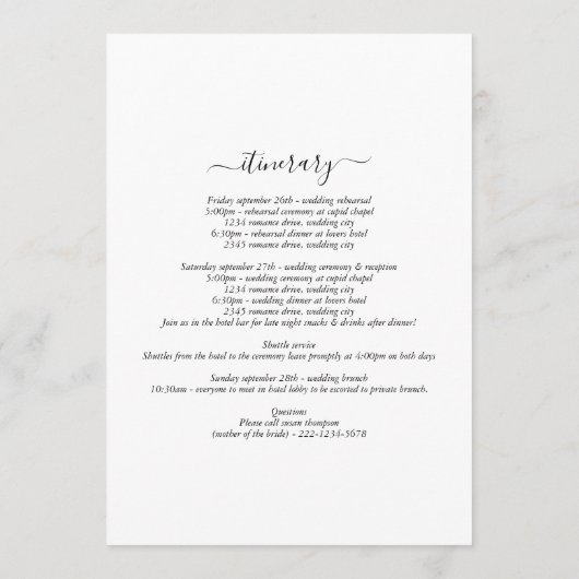 Starfish Beach Monogram Wedding Itinerary  Programm (Rückseite)