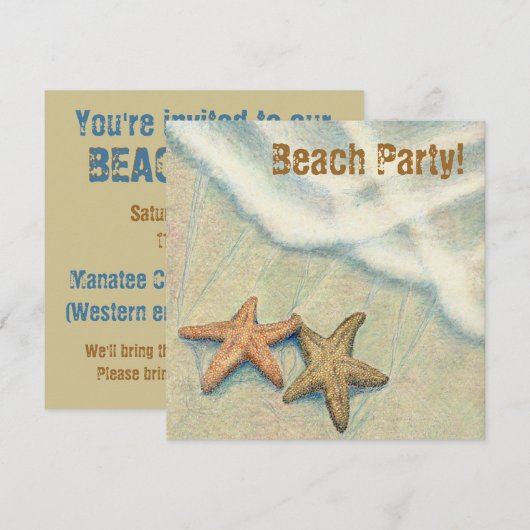 Starfish Beach Party! Einladung (Vorne/Hinten)