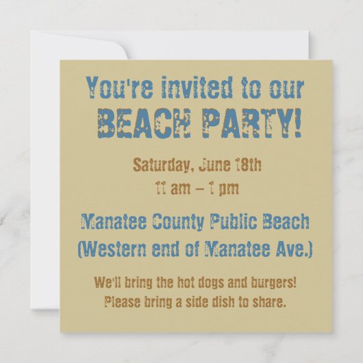 Starfish Beach Party! Einladung (Rückseite)