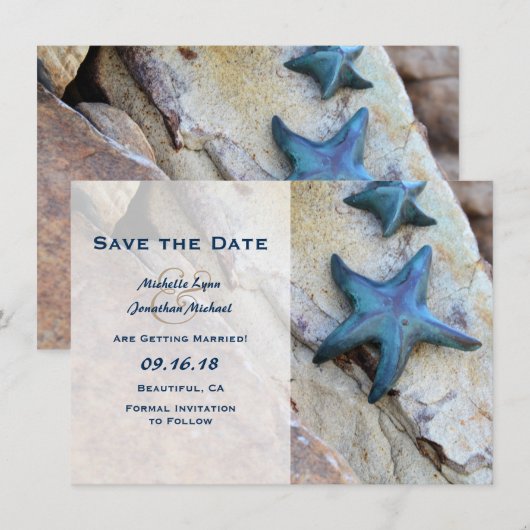 Starfish Beach Rocks Save the Date Hochzeitsreise Einladung (Vorne/Hinten)