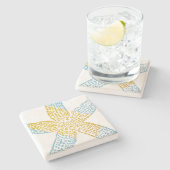 Starfish Beach Sky Blue Glittery Gold White Niedli Steinuntersetzer (Seitenansicht)