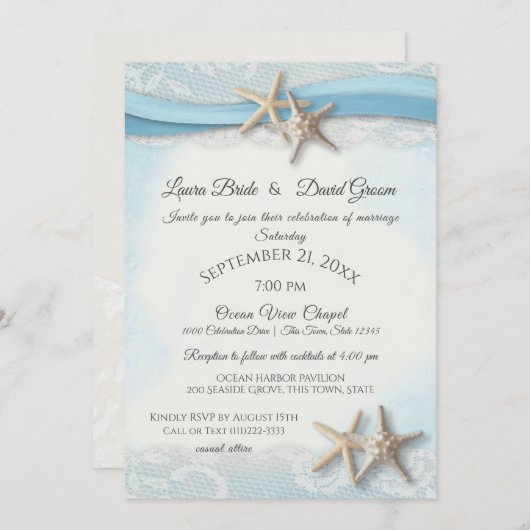 Starfish Beach Sky Blue mit herzlicher Einladung (Vorne/Hinten)