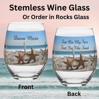 Starfish Beach Stemless Wine Glass oder Rocks Glas