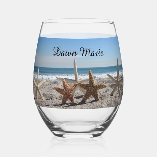 Starfish Beach Stemless Wine Glass oder Rocks Glas (Vorderseite)