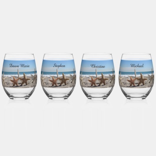 Starfish Beach Stemless Wine Glass oder Rocks Glas (Vorderseite)