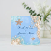 Starfish Beach Tropischer Blauer Elfenbein Einladung (Stehend Vorderseite)