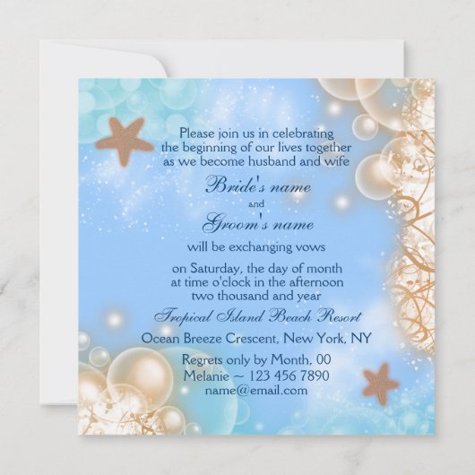 Starfish Beach Tropischer Blauer Elfenbein Einladung (Rückseite)